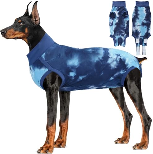 LIANZIMAU Hundebody Nach Op Kastration Rüde Body für Hunde Nach Op Body Hund Hündin Hunde-Einteiler Wundschutzanzüge für Hunde Chirugenanzug Pet Shirts Tie-Dye Blau von LIANZIMAU