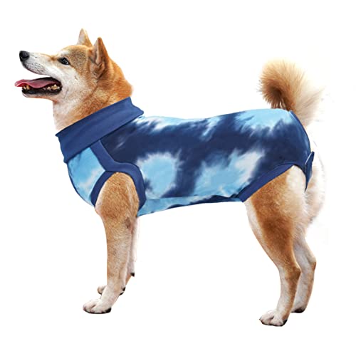 LIANZIMAU Hundebody Nach Op Kastration Rüde Body für Hunde Nach Op Body Hund Hündin Hunde-Einteiler Wundschutzanzüge für Hunde Chirugenanzug Pet Shirts Tie-Dye Blau von LIANZIMAU