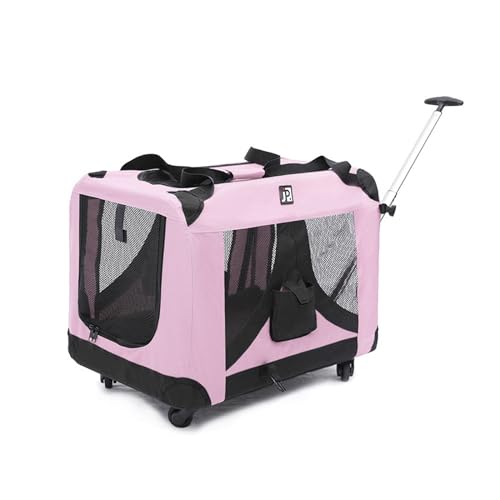 LIBANGRONG-888 Transportbox für Haustiere auf Rädern Haustier-Trolley, Katzenausflug, große Trolley-Tasche, Haustier-Reisegepäck, große Kapazität, Katzentasche Transportbox für Haustiere(Color:Pink) von LIBANGRONG-888