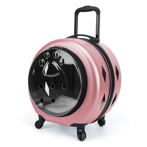 Transportbox für Haustiere auf Rädern Haustier-Trolley, tragbare Reisetasche for Katzenausflüge, transparenter Kapsel-Katzenrucksack mit großer Kapazität Transportbox für Haustiere(Color:Pink-A) von LIBANGRONG-888