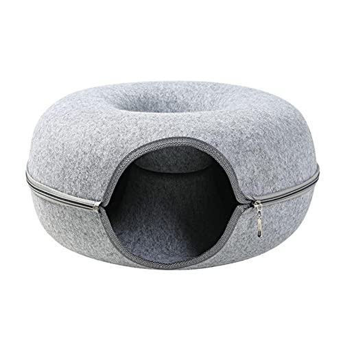 Katzentunnel Filztunnel Katzenspielzeug Katzenbett Katzennest Filz Rundes Design Abnehmbarer Donut Haustiertunnel Katzenhöhle für kleine Haustiere, Kaninchen, Kätzchen, Welpen und Hunde von LIBOOI