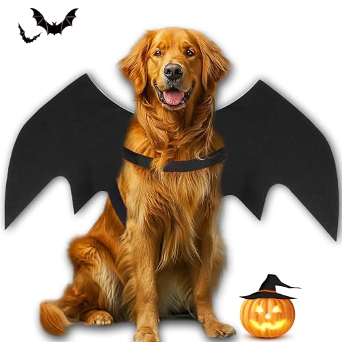 LIBRNTY Haustier Fledermausflügel,Halloween Haustier Kostüm,Katze Hund Fledermaus Kostüm,CHundekostüme,Dekoration,Schwarze Bekleidung für große Katzen Hunde(Neues Upgrade im Jahr 2023 schwarz,groß) von LIBRNTY