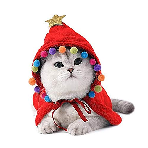 LICHENGTAI Hundekostüm Weihnachten, Haustier Weihnachtsumhang, Weihnachts Katze Kleidung, Weihnachten Hund Herbst Winter Warm Kleidung, Haustier Kostüm Mantel Anzug Geschenk für Hund Katze, Rot von LICHENGTAI