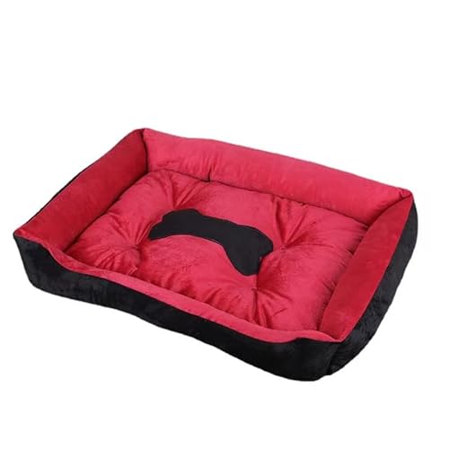 LICHOO Hundebett, Katzenbett, Plüsch-Haustierbett, weiches und bequemes waschbares Bett für Katzen und Hunde, geeignet für alle Arten von Haustieren (90×70×15cm,Schwarz Rot) von LICHOO