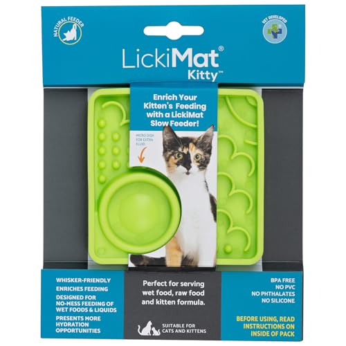 "LICKIMAT“ Kitty Futtermatte für Katzen, langsamer Futternapf für Katzen, mit Mikroschale für zusätzliche Flüssigkeitszufuhr, perfekt für Futter, Leckereien, Joghurt und Angstlinderung für K von LICKIMAT