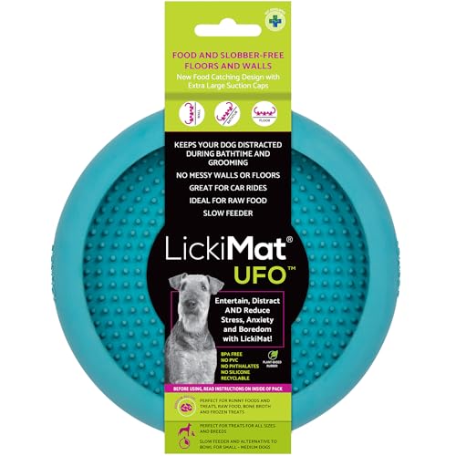 LickiMat UFO Ablenker für Baden, Duschen und Fellpflege, Naturkautschuk, großer Schnuller, Lecknoppen, weiche und laufende Leckereien, einzigartiges Futter- und Dribbelfänger-Design, langsamer von LICKIMAT