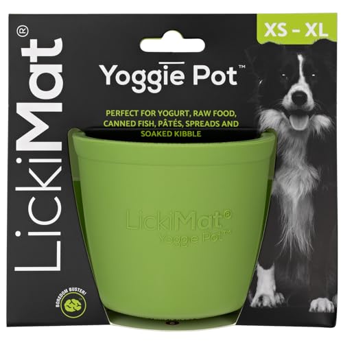 LICKIMAT Yoggie Pot - Ablenkung, Spaß und Bereicherung Langanhaltender Leckerli-Spender aus Gummi für alle Hundegrößen und langsames Füttern für kleine Hunde - Grün von LICKIMAT