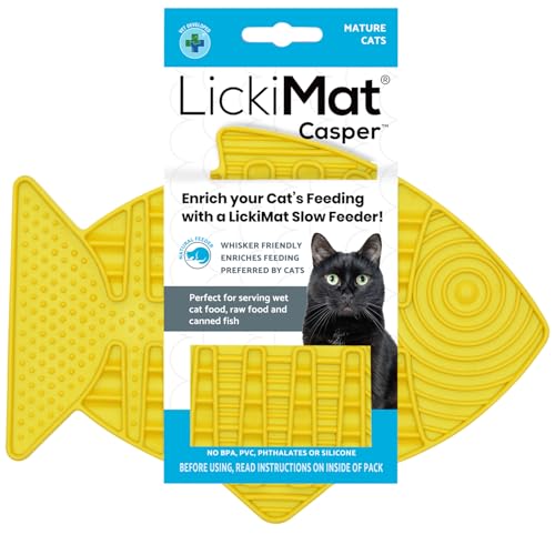 LickiMat Casper Langsamer Futterspender für Katzen in Fischform, zur Reduzierung von Langeweile und Angstzuständen, perfekt für Futter, Leckereien und Angstlinderung, Gelb von LICKIMAT