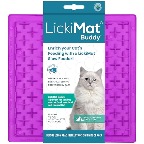 LickiMat Classic Buddy Katzen-Leckmatte, Langeweile, Angstreduzierung, perfekt für Lebensmittel, Leckereien, Joghurt oder Erdnussbutter, lustige Alternative zu einem langsamen Fressnapf oder -napf, von LICKIMAT