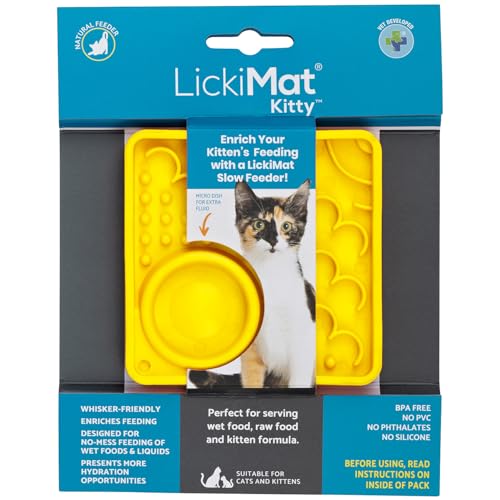 LickiMat Kitty Katzenfuttermatte, langsamer Futternapf für Katzen, mit Mikroschale für zusätzliche Flüssigkeitszufuhr, perfekt für Futter, Leckereien, Joghurt und Angstlinderung für Katzen, lustige von LICKIMAT