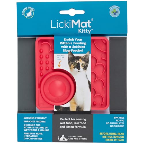 LICKIMAT Kitty Katzenfuttermatte, langsamer Futternapf für Katzen, mit Mikroschale für zusätzliche Flüssigkeitszufuhr, perfekt für Futter, Leckereien, Joghurt und Angstlinderung für Katzen, lustige von LICKIMAT