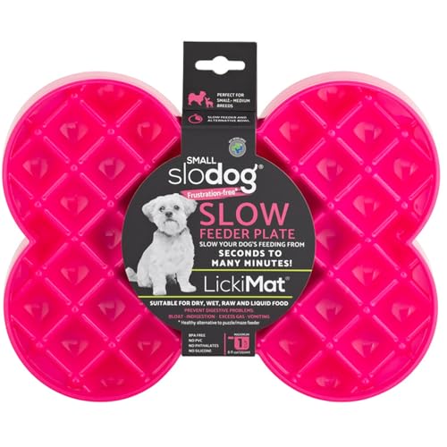 LickiMat Kleiner Slodog geeignet für Nassfutter, Rohfutter, Trockenfutter und Leckereien, perfekter Spaß-Futterspender für kleine und mittelgroße Hunde, kein Schluck und keine Frustration, Rosa von LICKIMAT