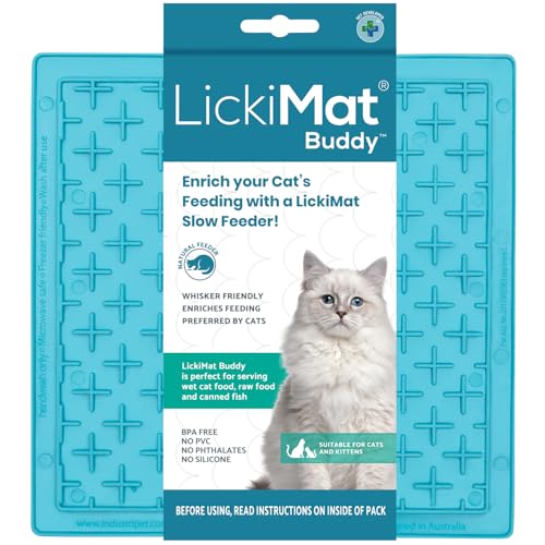 LickiMat Mini Classic Buddy Katzenfuttermatte, langsamer Futternapf für Langeweile & Angstlinderung für Katzen, perfekt für Futter, Leckereien, Joghurt und Erdnussbutter, lustige Alternative zu einem von LICKIMAT