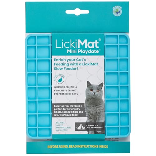 LickiMat Mini Classic Playdate Katzenfuttermatte, langsamer Futternapf für Langeweile & Angstlinderung für Katzen, perfekt für Futter, Leckereien, Joghurt und Erdnussbutter, lustige Alternative zu von LICKIMAT