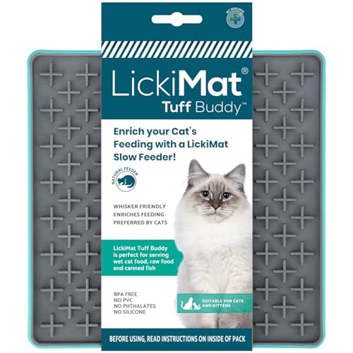 LickiMat Tuff Cat Heavy Duty Buddy Cat Slow Feeder Lick Mat Langeweile Angstreduzierung für Futter, Leckereien, Joghurt oder Erdnussbutter Lustige Alternative zu einem Slow Feed Katzennapf oder von LICKIMAT