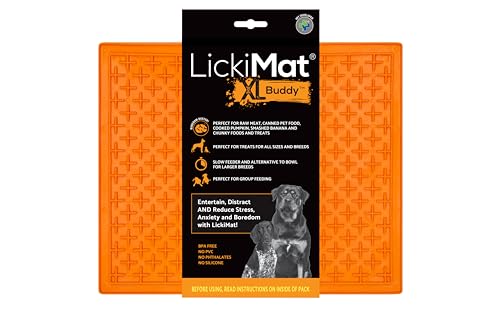 LickiMat X Large Breed Buddy Dog Lick Mat, Dog Calmer, Slow Feeder, Anxiety Reliever Alternative zu Puzzle Toys, Slow Feeding Bowls Use Peanut Butter, Nass, Row, Mixed Food, Healthy Treats - Orange von LICKIMAT