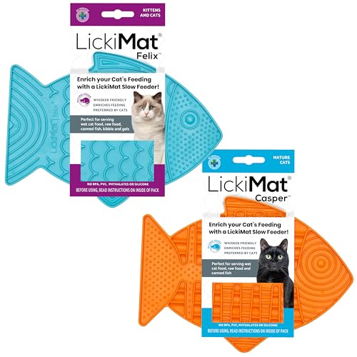 Lickimat Casper & Felix Futterspender für Katzen in Fischform, langsames Fressen für Katzen gegen Langeweile und Angstreduzierung, Leckerli und Angstreduzierung (Orange & Türkis, Casper & Felix) von LICKIMAT