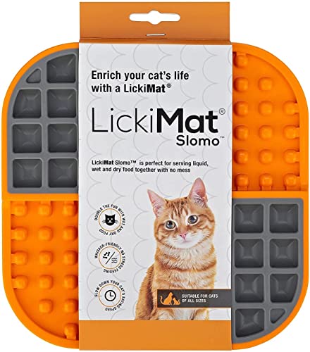 Lickimat Slomo Katzenfutterstation für langsame Katzen, gegen Langeweile und Angstlinderung, Joghurt oder Erdnussbutter. Lustige Alternative zu einer langsamen Futternapf oder Schale, Orange von LICKIMAT