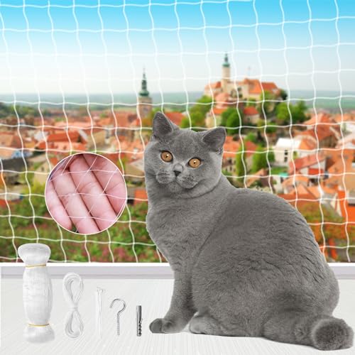 Katzennetz für Balkon ohne Bohren, LIEOLGOH 3x8m Transparentes Katzenschutznetz, Katzenschutz-Netz mit Befestigungsseil und Zubehör, Wetterfest & UV-beständig Geeignet für Fenster,Oberlichter,Terrasse von LIEOLGOH