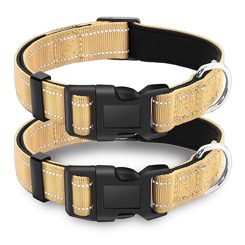 LIEVUIKEN Reflektierendes Hundehalsband mit Sicherheitsschnalle, verstellbar, weich, atmungsaktiv, bequem, Nylon, Haustierhalsband für kleine, mittelgroße und große Hunde, Braun, Größe XL, 2 Stück von LIEVUIKEN