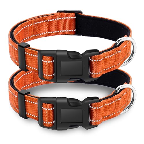 LIEVUIKEN Reflektierendes Hundehalsband mit Sicherheitsschnalle, verstellbar, weich, atmungsaktiv, bequem, Nylon, Haustierhalsband für kleine, mittelgroße und große Hunde, Orange, S, 2 Stück von LIEVUIKEN