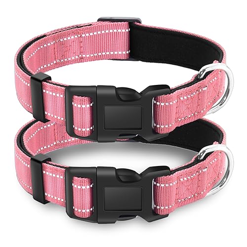 LIEVUIKEN Reflektierendes Hundehalsband mit Sicherheitsschnalle, verstellbar, weich, atmungsaktiv, bequem, Nylon, Haustierhalsband für kleine, mittelgroße und große Hunde, Rosa, XS, 2 Stück von LIEVUIKEN