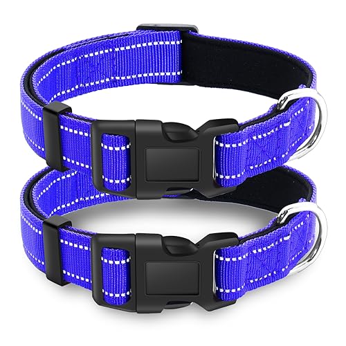 LIEVUIKEN Reflektierendes Hundehalsband mit Sicherheitsschnalle, verstellbar, weich, atmungsaktiv, bequem, Nylon, Haustierhalsband für kleine, mittelgroße und große Hunde, Marineblau, S, 2 Stück von LIEVUIKEN