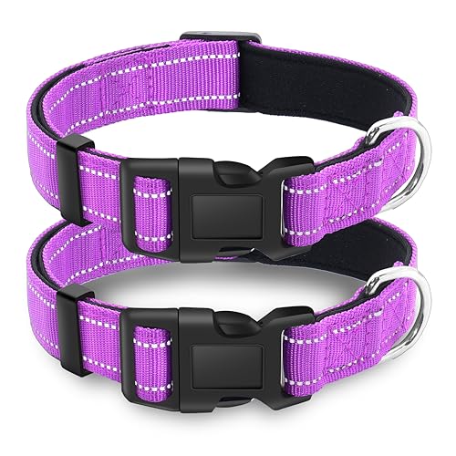 LIEVUIKEN Reflektierendes Hundehalsband mit Sicherheitsschnalle, verstellbar, weich, atmungsaktiv, bequem, Nylon, Haustierhalsband für kleine, mittelgroße und große Hunde, Rosered, XS, 2 Stück von LIEVUIKEN