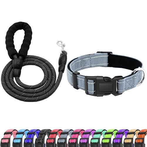 LIEVUIKEN Reflektierendes Hundehalsband mit Sicherheitsverschluss, verstellbar, weich, atmungsaktiv, bequem, Nylon, Haustierhalsband für kleine,30.5 cm, Grau) von LIEVUIKEN