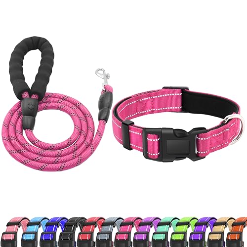 LIEVUIKEN Reflektierendes Hundehalsband mit Sicherheitsverschluss, verstellbar, weich, atmungsaktiv, bequem, Nylon, Haustierhalsband für kleine,30.5 cm, Hotpink) von LIEVUIKEN