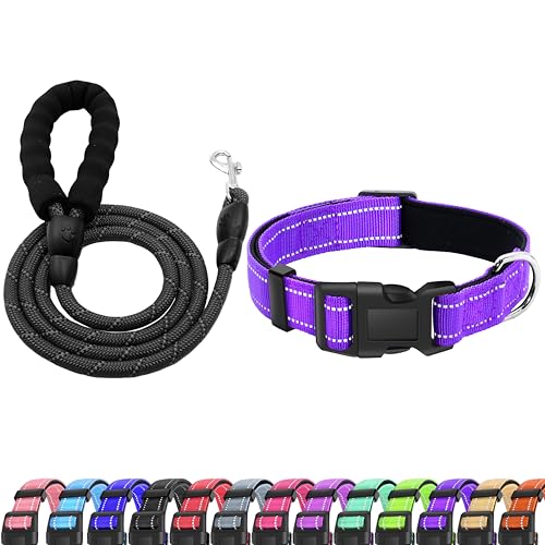 LIEVUIKEN Reflektierendes Hundehalsband mit Sicherheitsverschluss, verstellbar, weich, atmungsaktiv, bequem, Nylon, Haustierhalsband für kleine,30.5 cm, Violett) von LIEVUIKEN