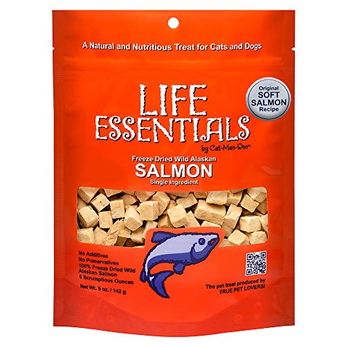 All Natural gefriergetrocknete Wild Alaskan Lachs Leckerlis für Katzen und Hunde – Einzelbestandteil getreidefreier Snack ohne Zusätze oder Konservierungsstoffe – 142 g Beutel von LIFE ESSENTIALS BY CAT-MAN-DOO