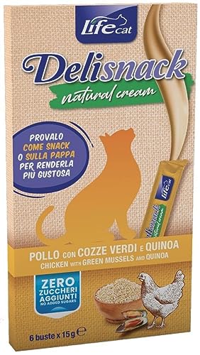 DELISNCAK NATURAL CREAM POLLO CON COZZE VERDI E QUINOA. 6X15GR von LIFE