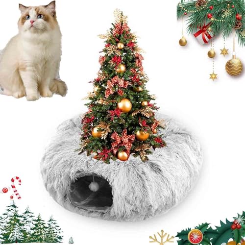 Christmas Tree Cat Tunnel,Cat Tunnel for Under Christmas Tree, Cat Christmas Tree Tunnel, Plush Cat Tunnel with Cat Bed for Indoor Cats von LIFECOSM