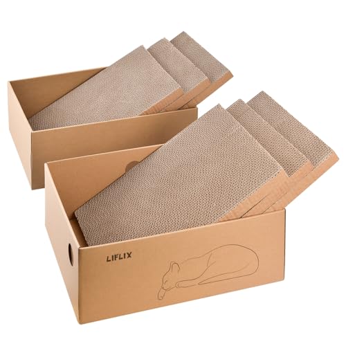 LIFLIX 6 STK. Kratzbrett mit 2 Boxen, Kratzpappe für Katzen mit hochwertiger Karton, 43.5×33.5×15.5cm von LIFLIX