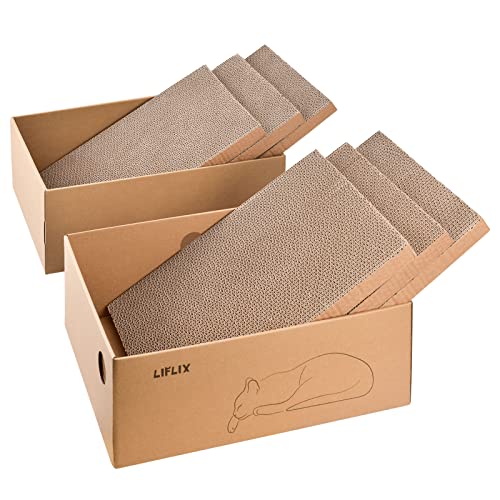 LIFLIX Cardboard Cat Scratcher with 2 Boxes, 6PCS Reversible Cat Scratch Pads in Large Cat Scratcher Box, 17.1" ｘ13.2 ｘ6.1 von LIFLIX