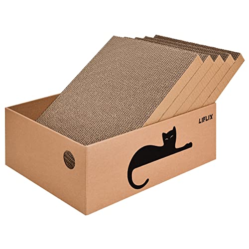 LIFLIX Katzenkratzer aus Karton mit Box, 5 Stück wendbare Kratzpads in großer Katzenkratzbox, Katzenkratzer Lounge für Indoor-Katzen zum Ausruhen und Spielen, 41,9 x 32,6 x 15,9 cm von LIFLIX