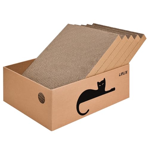 LIFLIX Kratzbaum aus Karton mit Box, 5 Stück, wendbare Kratzpads in großer Katzenkratzbox, Katzenkratz-Lounge für Indoor-Katzen zum Ausruhen und Spielen, 41,9 x 32 x 15 cm von LIFLIX