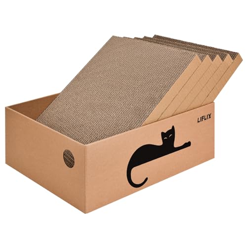 LIFLIX Kratzbrett Katze mit Box, 5Stk. kratzpappe für Katzen mit hochwertiger Karton, Widerstandsfähig Katzenmöbel, 42×32×15cm Groß von LIFLIX