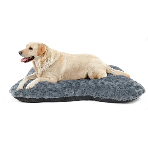 Großes Hundebett für Hundekäfige, 106,7 cm, waschbar und rutschfest, weich, flauschig, Samt, Hundebetten für große Hunderassen, 104 x 68 x 3,8 cm, Dunkelgrau von LIGENZ