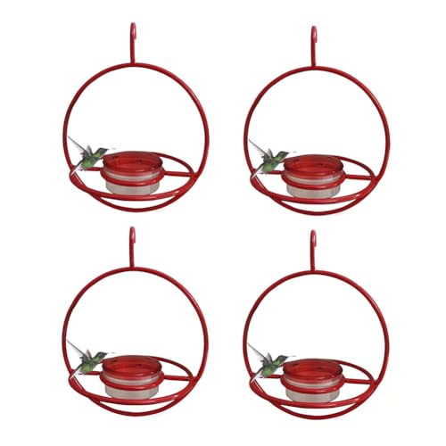 LIGUSTRUM Runder Hängender Vogelfutterspender, Stapelbarer Hängender Brummvogelfutterspender mit Metallrahmen, Rote Kunststoffschale, Langlebig, Rot von LIGUSTRUM