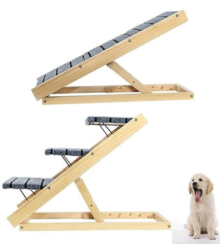 Haustiertreppe & Rampen-Kombination, Haustiertreppe aus Holz, Hunde- und Katzenrampe mit Treppe, geben Ihren Haustieren einfachen Zugang zu hohen Betten oder Couch, faltbares, ruts von LIJBN