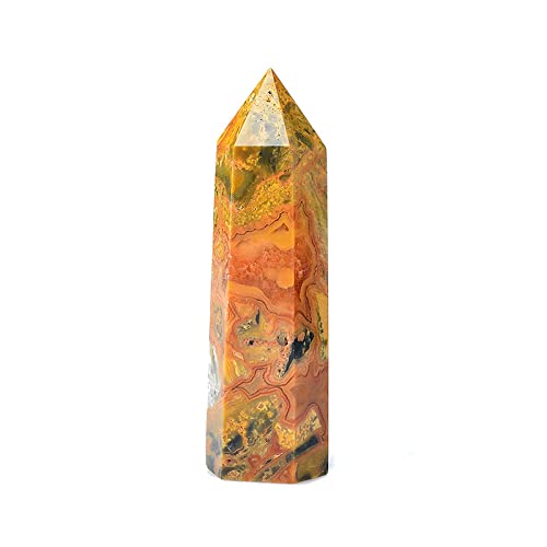 LIJUCAI 1PC Natürliche Dunkle Farbe Verrückter Achat Kristallpunkt Stein Sechseckige Prismen Obelisk Zauberstab Turm Energiemeditation, Natürlicher Verrückter Achat, 70,80 mm von LIJUCAI