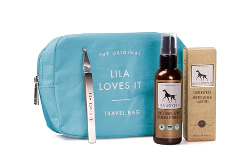 Zecken-Set für Hunde – idealer Schutz vor Zecken in Einer praktischen Travel-Bag, 1x Anti-TIQUE Zeckenspray 100ml, 1x ZECKENZANGE und 1x SILBERSPRAY 50ml von LILA LOVES IT von LILA LOVES IT