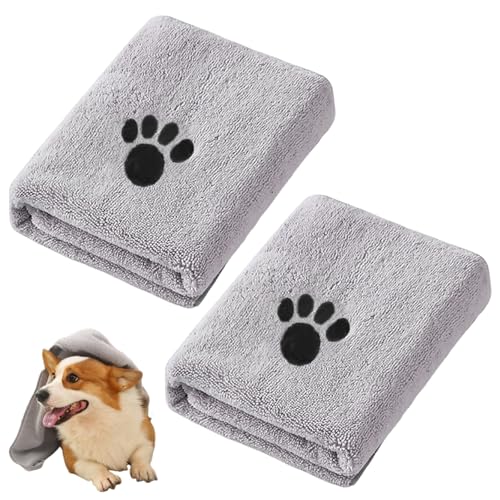 2 Stück Hundehandtuch,Dog Towel,Hundehandtuch Extra Saugfähig,Microfaser Handtücher Für Hunde,Schnelltrocknend Badehandtuch Für Hunde Katzen,Für Katzen,Hunde Oder Andere Haustiere (Hellgrau,35×75cm) von LILELIG