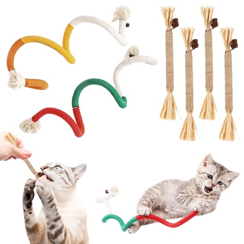 Katzenminze Spielzeug, 2 Stück Katzenminze Spielzeug Beißseil Und 4 Stück Katzenminze Sticks, Kauspielzeug Katze, Kausticks Interaktives Katzenspielzeug, Katze Zahnen Seil, Für Die Katzen Zahnpflege von LILELIG