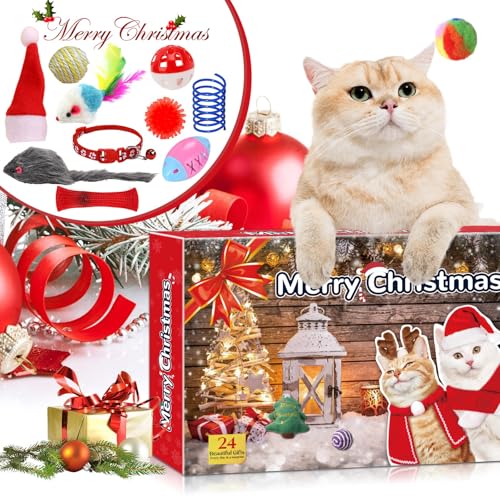 Adventskalender für Katzen,Katzenspielzeug 2024, Weihnachtskalender 24 Katzenkalener Katzenspielzeug,Katzenhalsband Spielzeugmäuse,Weihnachten Geschenk Katzenliebhaber Wiederverwendbar(#B-1 Stück) von LILIHOT