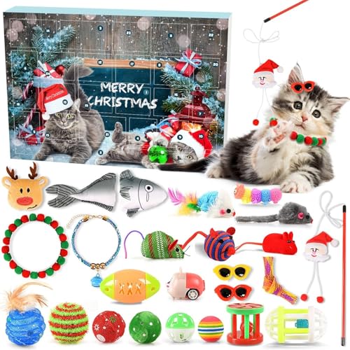 Katzen Adventskalender 2024,Advent Calendar für Katze,24 Tage Weihnachts Countdown Kalender Katzenspielzeug,Cat Toys mit Katzenhalsband Spielzeugmäuse,Katzenliebhaber Weihnachten Geschenk(#A-1 Stück) von LILIHOT