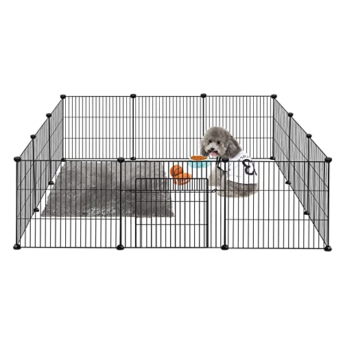 LILIIN 12PCS Freilaufgehege, Freigehege für Kaninchen, Meerschweinchen Käfig, Kleintiergehege mit Tür, Gehege für Kleintiere, Hasen, Frettchen, Igel 142 x 72 x 36 cm，Schwarz von LILIIN