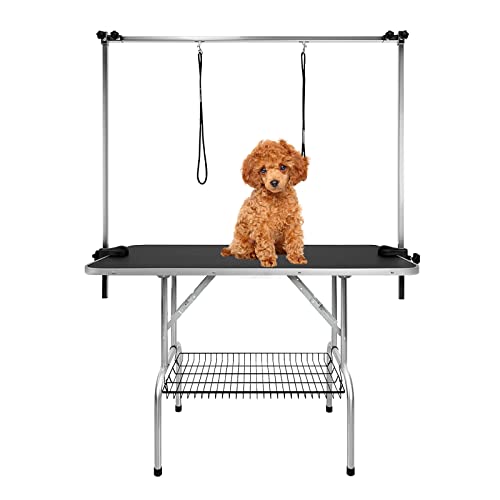 LILIIN Trimmtisch für Hunde, Klappbar Schertisch Hundepflegetisch Höhenverstellbar, Tierpflegetisch Hundefrisiertisch Badetisch bis 60 KG, Schwarz, 113×60×76cm von LILIIN